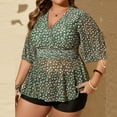 thumbnail image 3 of JoveMarine Women's Floral Ruffle Skirt Bikini Set Two-Piece Swimsuit with 3/4 Sleeve Cover Up & Solid Bottoms Plus Size for Resort Vacation and Beach Holiday Green 4XL, 3 of 6