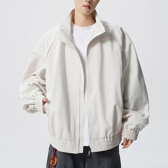 LYSMORA 2026 Men's Oversized Stand Collar Full Zip Bomber Jacket, Elastic Cuff Hem Slip Side Pockets Long Sleeve Loose Fit Street Travel Outerwear