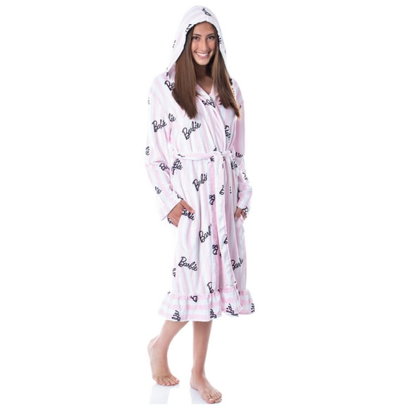 Mattel Barbie Logo Womens' Luxury Fleece Plush Robe Hooded Bathrobe