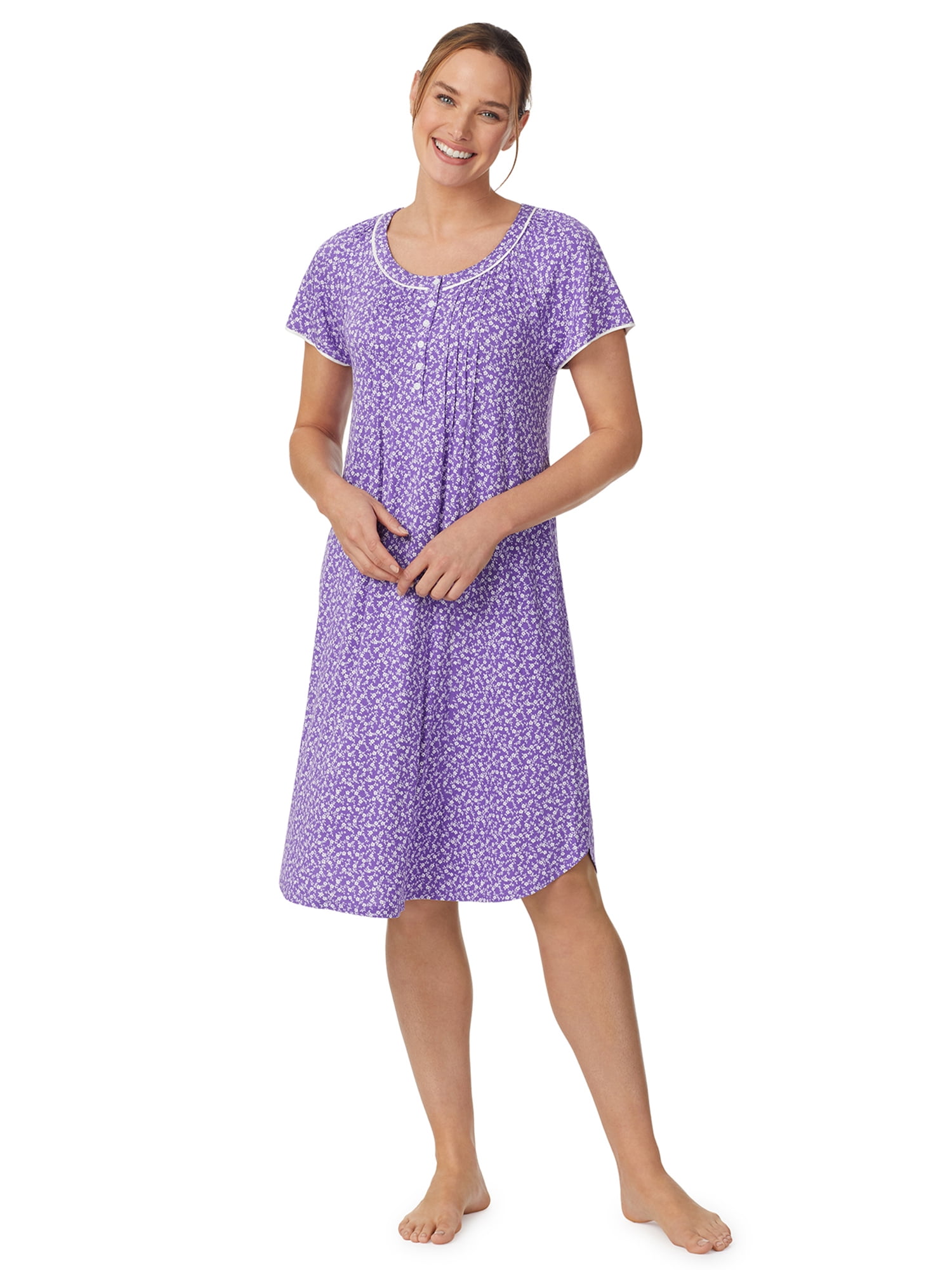 Aria Women’s and Women’s Plus Scoop Neck Henley Nightgown, 40