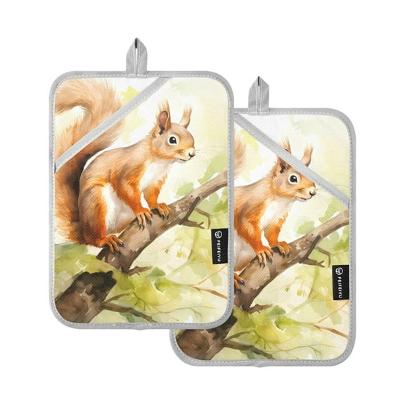 ALAZA Cute Squirrel on Tree Pot Holders Set of 2 Heat Resistant Kitchen Oven Mitts