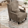thumbnail image 3 of Aprafie Ergonomic Wingback Chair, 20.7" High Back Accent Chair with Ultra-Thick Cushion, Solid Wood Arms & Legs for Living Room, Bedroom, Reading Nook, Light Brown, 3 of 7