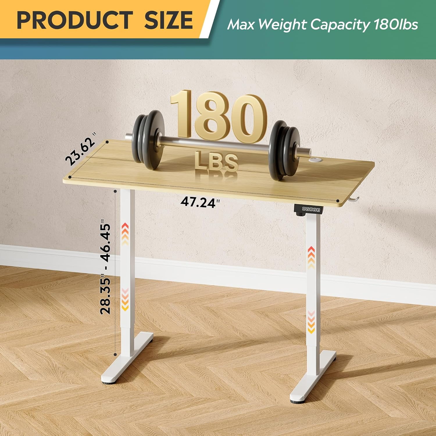 MorandiMal 48 Inch Electric Standing Desk, 3 Adjustable Height Stand up Desk for Home Office, Ergonomic Sit to Stand Desk with LED Touchscreen, Headphone Hook, 3 Memory Preset Computer Desk (Maple)