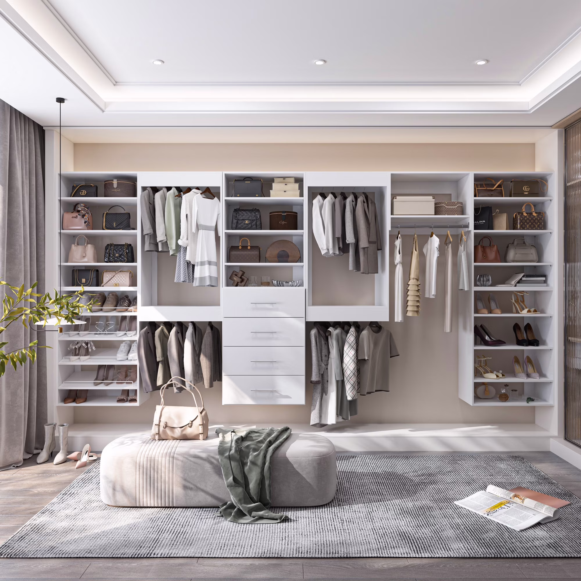 thumbnail image 4 of Tall Hanging Modular Closet System, Wall‑Mounted Closet Organizer with Storage Shelf and Garment Hanging Rod, 19.5" Wide, White, 4 of 7