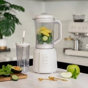 Thyme & Table Countertop Blender Duo, 1100W, 57oz Tritan Pitcher, 6-Point Stainless Steel Blade, 25oz To-Go Cup with Smart Seal™ Lid and Straw, Sand White