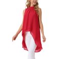 thumbnail image 4 of INSPIRAR CHIC Blusas sin mangas de gasa para mujer con cuello alto, lazo en la espalda, dobladillo asimétrico, camiseta de verano, L rojo, 4 of 6