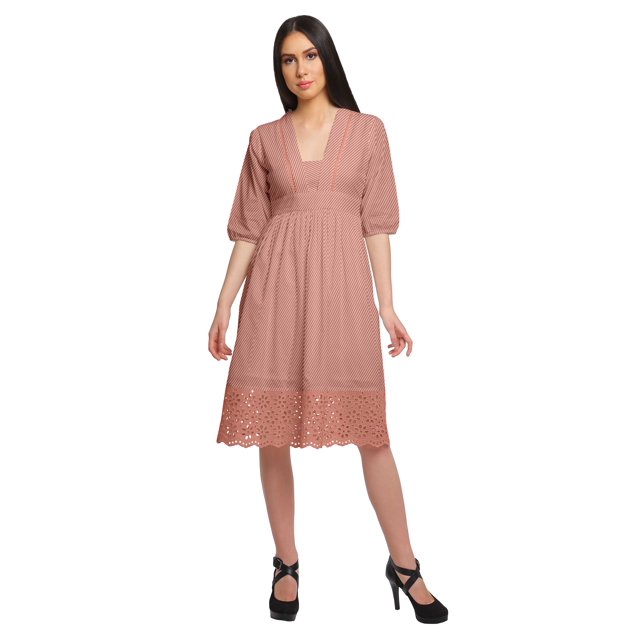 Moomaya Robe en Coton Imprimée pour Femme Longueur Midi Manches Courtes Tenue d'Été Vêtements