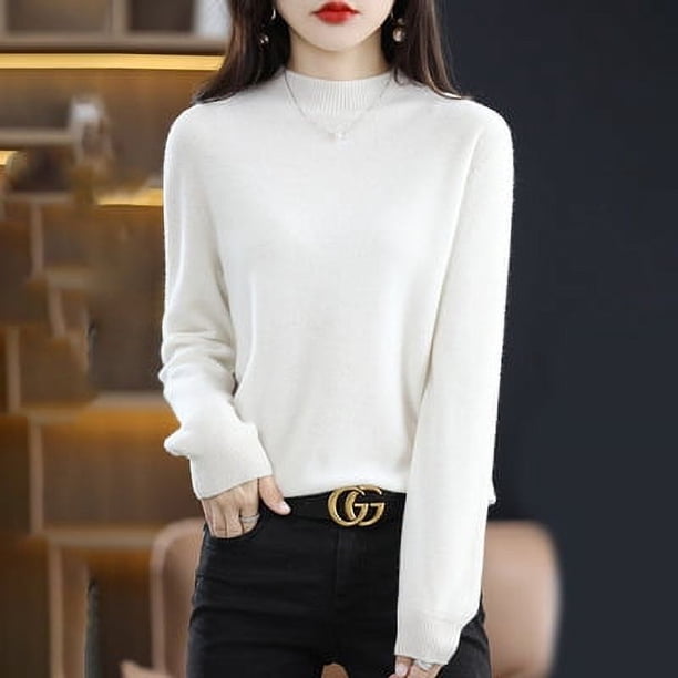 Suéter de cachemira de otoño e invierno para mujer, suéter corto de cuello alto con base gruesa, suéter suelto de lana