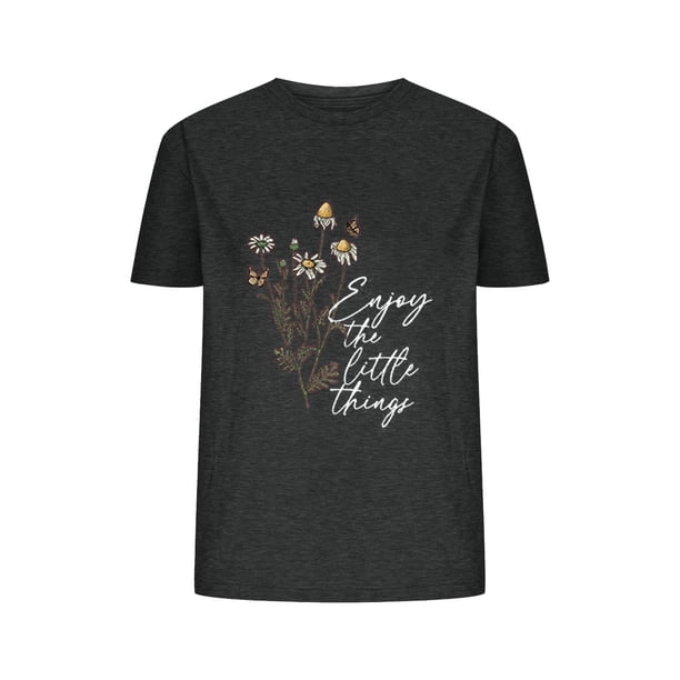 Camisetas de Verano de Mujer Pequeña Flor Impresa Cuello Redondo Manga Corta Superior, Verano Superior de las Mujeres
