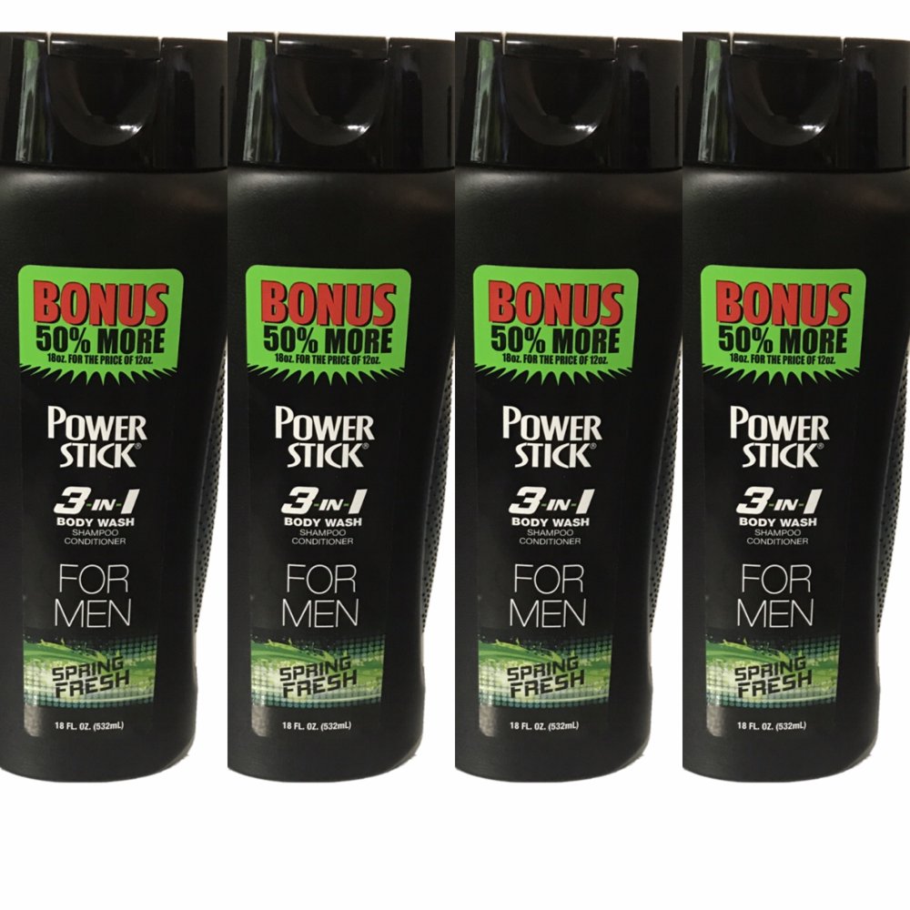 4 Power Stick 3in1 Body Wash, Shampoo & Conditioner For Men Spring Fresh 18 oz Each Walmart