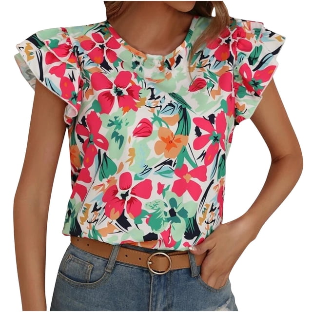 Eres Más Que una Camisa de Puntuación de Prueba Camisa de Manga Corta de Doble Capa de Impresión Floral de Moda de Verano