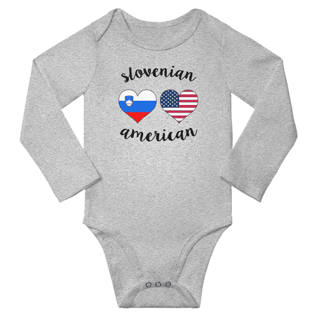 

Slovenian and American Love Heart Baby Long Slevve Bodysuits (Gray 6-12 Months)