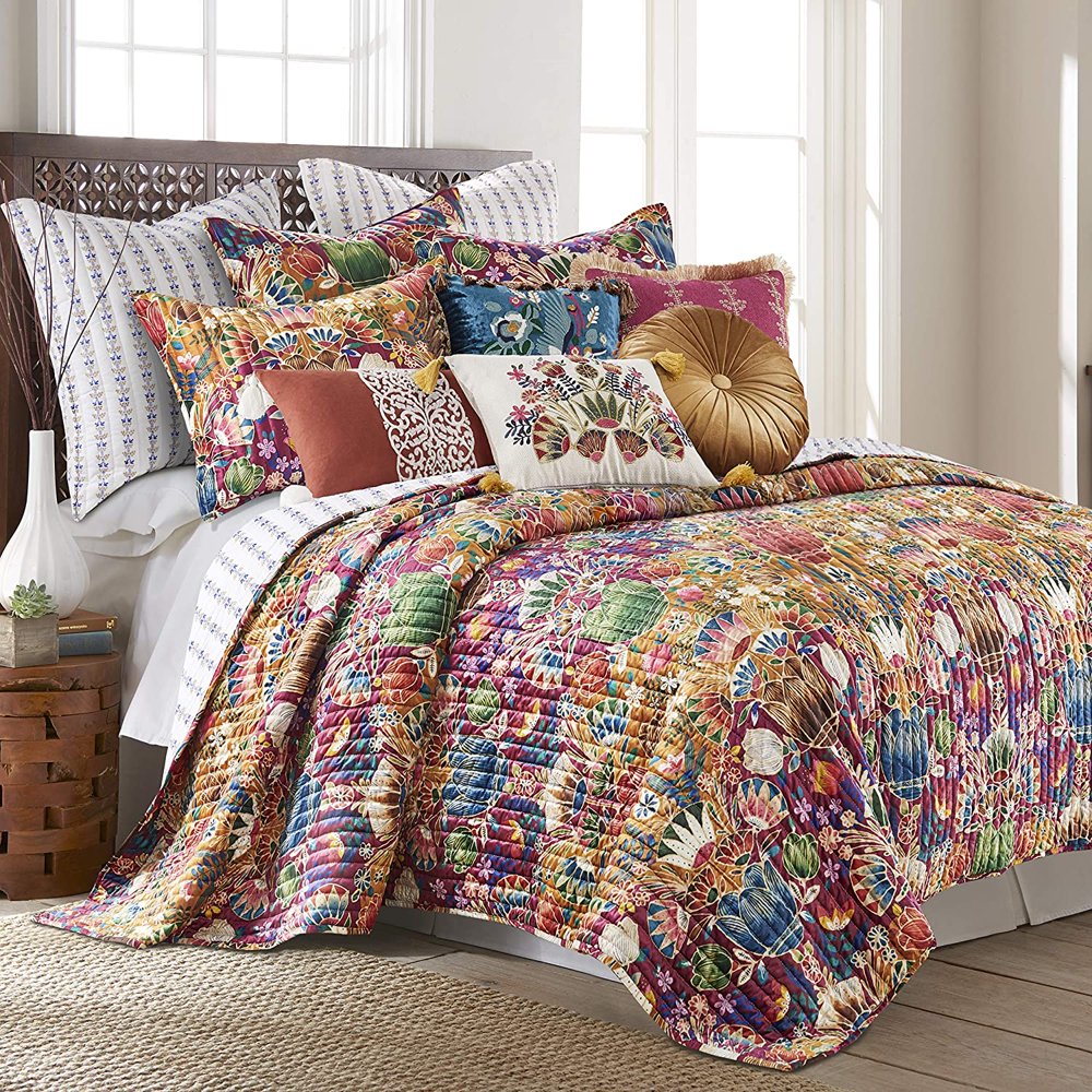 Levtex Home Delissa Full/Queen Quilt Gold, Purple, Blue, Pink, Green Bright Velvet Quilt