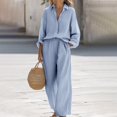 thumbnail image 3 of Yokua Women's long sleeved shirt two-piece loose cotton and linen button up cardigan pants set, 3 of 10