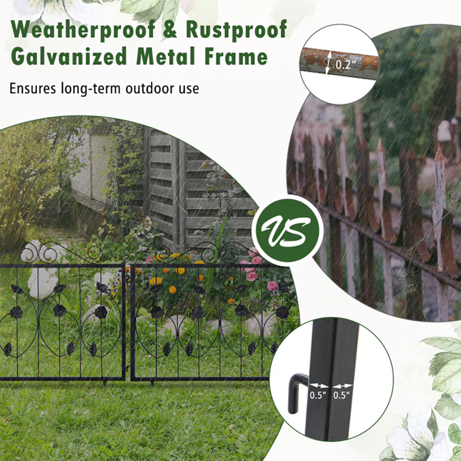 Decorative Garden Fence With 8 Panels Animals Barrier