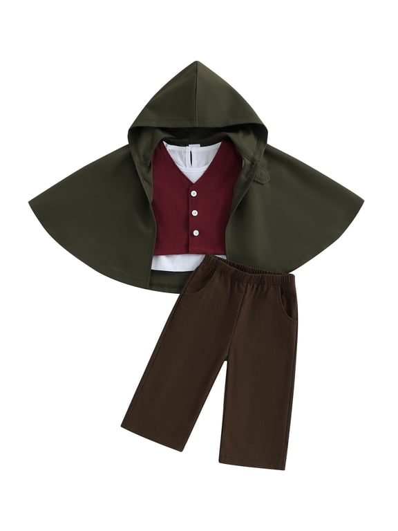 Boy Gentleman Outfits Long Sleeve Tops + Solid Pants + Cape + Vest