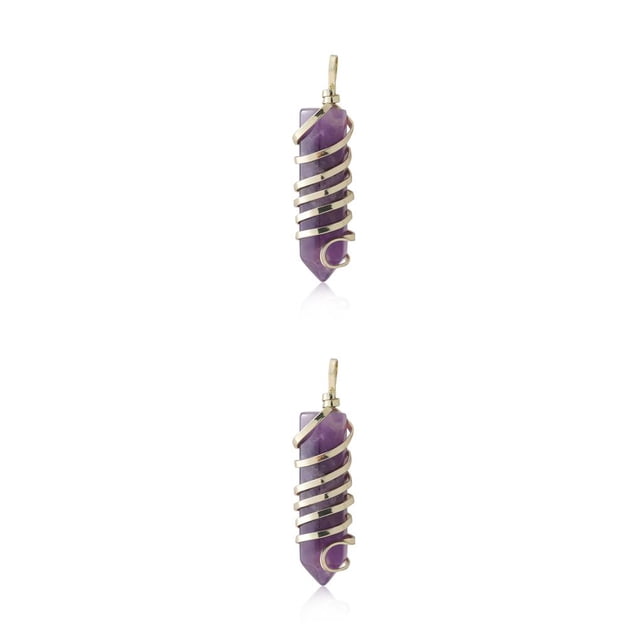 QualitChoice Wire Wrapped Charm Women Men Jewelry Making Anniversary Hanging Pendant Exquisite Crystal Keychains Accessories Amethyst 2Set
