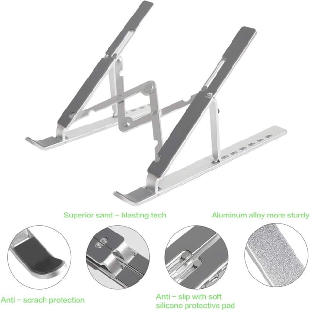 SHAOSZC Soporte ergonómico portátil y ajustable de aluminio liviano para computadora portátil para escritorio - Elevador elegante, plegable y antideslizante para computadoras portátiles de hasta 17