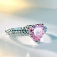 thumbnail image 3 of Pink Love Heart Cubic Zircon Band Womens 925 Silver Engagement Ring Size 6-10, 3 of 5