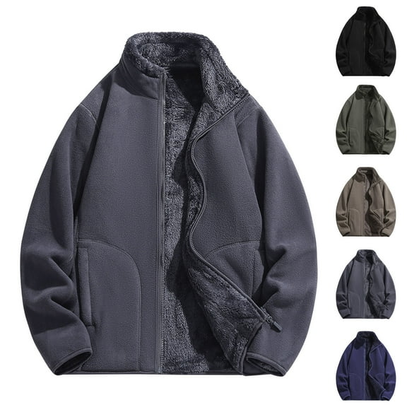 Txeol Blue Big and Tall Fleece Jackets for Men Zip Up Sherpa Lined Warm Coats Winter Long Sleeve Thicken Outdoor Jacket with Pockets,XXL