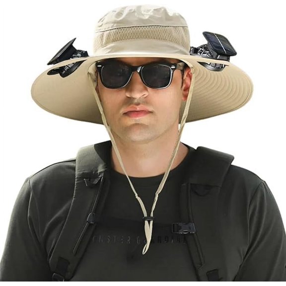 Outdoor Wide Brim Sun Hat with 2 Solar Fan Sun Bucket Hat for Men Women UPF 50 Bucket Fishing & Beach Hat with Fan Built in