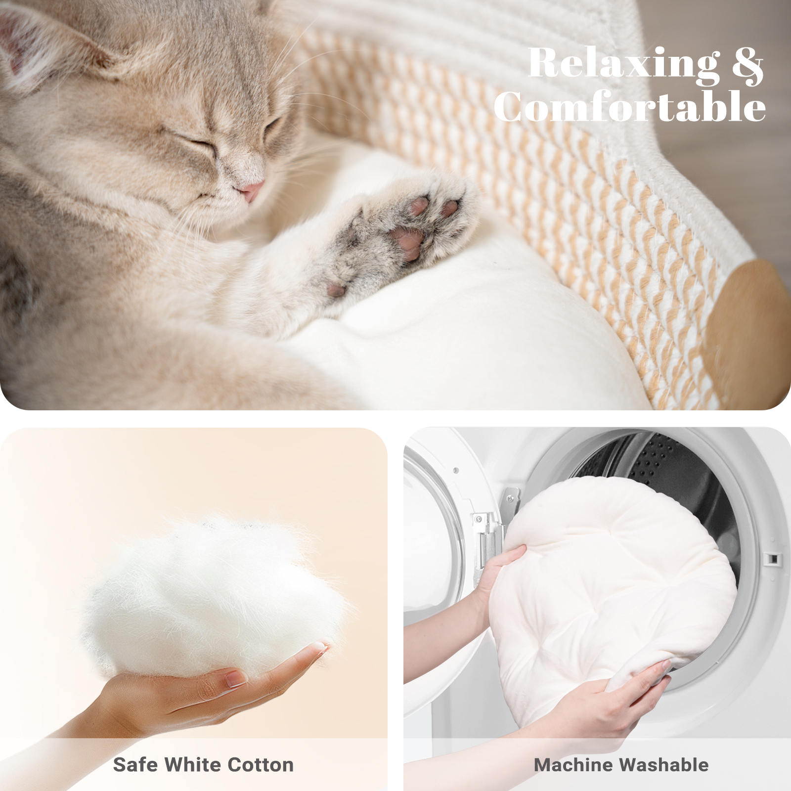 CheerPals Cat Bed with Washable Cushion, White photo 2
