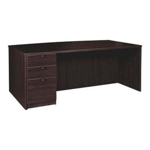 Lorell Prominence 2.0 Espresso Laminate Left-Pedestal Bowfront Desk - 3-Drawer 1" Top, 72" x 42" x 29" - 3 x File Drawer(s), Box Drawer(s) - Single Pedestal on Left Side - Band Edge - Material: Partic