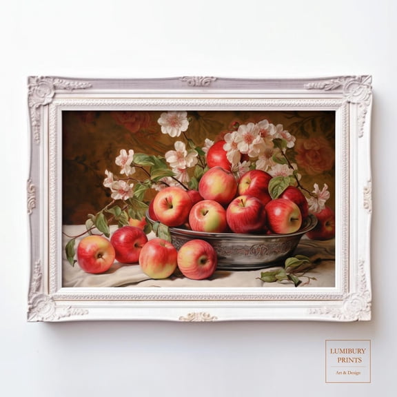 Vintage Apple Print, Rustic Kitchen Wall Art, Botanical Fruit Decor, Farmhouse Dining Art, Country Cottagecore , Home Decor UNFRAMED Poster, Wall Art for Decor, Present, 8x12