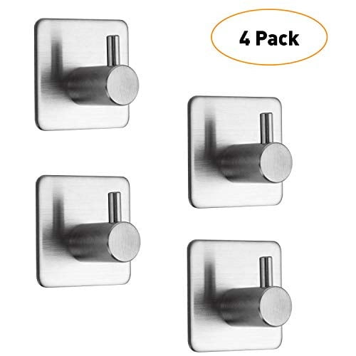 Stainless Steel Hanging Hooks Set Of 4 Strong Self Adhesive 3M Tape