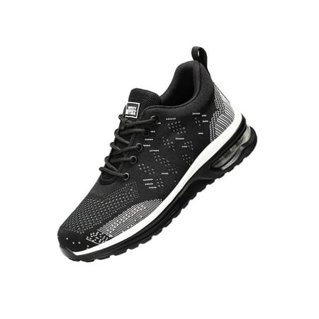

Ritualay Women Work Shoes Breathable Working Sneaker Steel Toe Safety Shoe Lightweight Slip Resistant Protection Boot Industrials Sport Lace Up Sneakers Black White 7