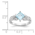thumbnail image 3 of 10K White Gold Ring Band Gemstone Diamond Round Aquamarine Square Blue, Size 5, 3 of 5