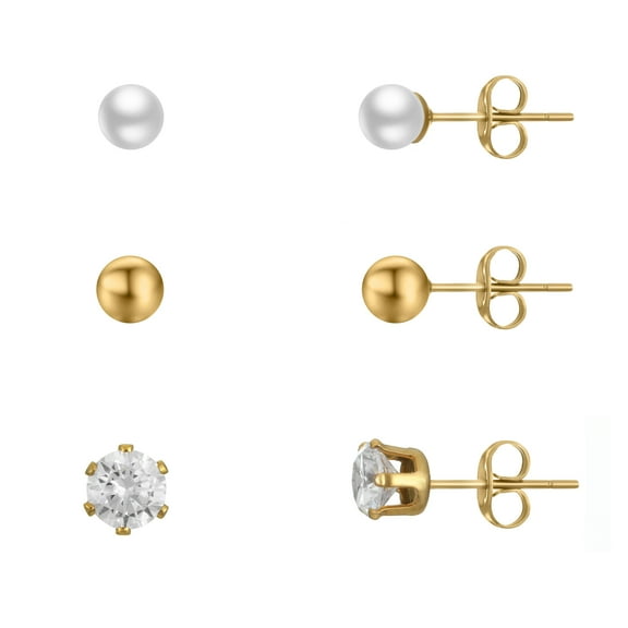 Stainless Steel Gold Plated Set of 3 Multi studs
