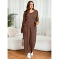 thumbnail image 2 of SHOWMALL Women's Plus Size Outfit Set for Fall/Winter/Spring – 2 Piece Ribbed Lounge Set, Brown 1X Loose Fit Top and Relaxed Pants, Soft Home Loungewear, 2 of 8