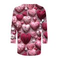 thumbnail image 4 of Womens T Shirts Valentines, Heart Tops for Women, 3/4 Sleeve Tee Shirt Women Valentine's Day Love Flower Print T Shirt Casual Round Neck Three Quarter Sleeve T-Shirt Top, 4 of 5