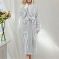 thumbnail image 3 of Kureaily Women Solid Color Coral Bathrobe Winter Long Sleeve Pocket Belt Cardigan Flannel Nightgown Nightshirt Soft Pajamas, 3 of 6
