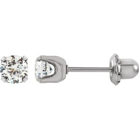 Stainless Steel 5 Mm Round Cubic Zirconia Piercing Stud Earrings Gemstone Fashion Finished (Pair)