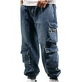 thumbnail image 2 of UVEASISHA Jogger Jeans for Men Big and Tall Cargo Pants Y2K Hip Hop Denim Pants Baggy Casual Flap Pockets Work Pants with Elastic Ankle Cuffs Prime Sales Today Blue L, 2 of 9
