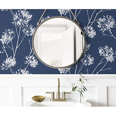NextWall One O'Clocks Botanical Peel and Stick Wallpaper (Denim Blue)