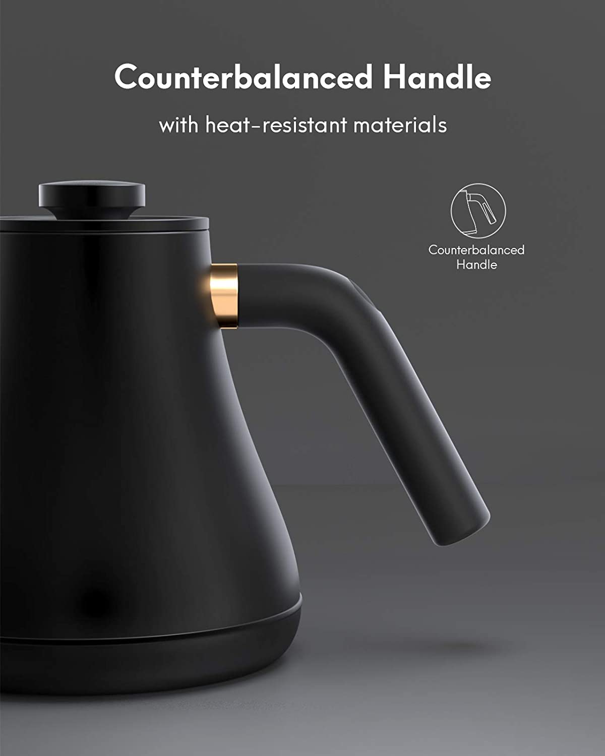 Gooseneck Kettle Temperature Control, Pour Over Electric Kettle for Coffee and Tea, 100% Stainless Steel Inner, 1200W Rapid Heating, 0.8L, Built-in Stopwatch