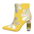 thumbnail image 2 of FSJ Women Fashion Pointed Closed Toe Side Zipper Ankle Boots Crystal Chunky High Heel Booties with Daisy Flower Wedding Casual Dress Shoes Size 8 Yellow, 2 of 4