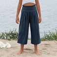 thumbnail image 7 of Delliss Girls Straight Cropped Pants Pleat Loose Casual Capri Wide Leg Elastic Waist with Pocket Trouses, 7 of 7