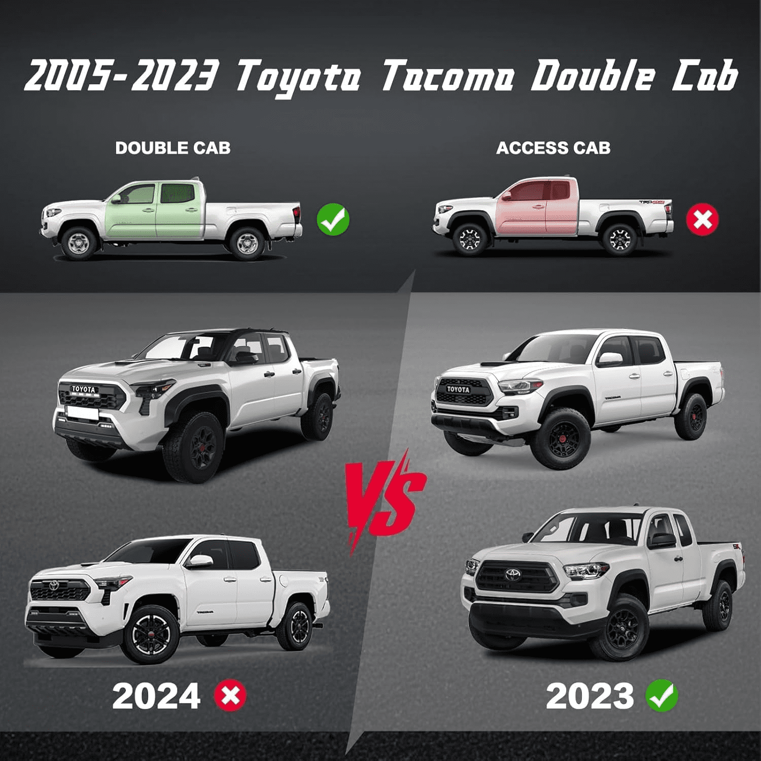 Running Boards & Side Steps for 2005-2023 Toyota Tacoma - Double Cab (4 Full Size Doors) Black Carbon Steel Step Bars Step Rails Nerf Bars, Easy To Install Truck Accessories