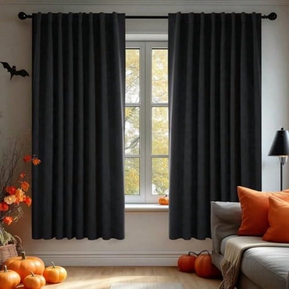 Blackout Curtains Thermal Insulated W70 x L84 2 Panels Back Tab hine Washable Room-Darkening Drapes for Bedroom/Living Room Black