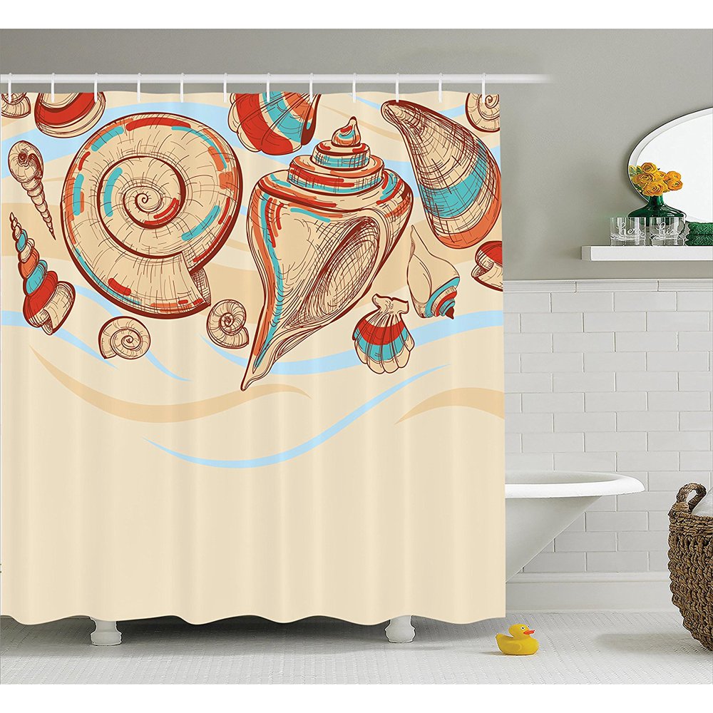 Seashells Decor Shower Curtain Set By , Pastel Colored Macro Seashells