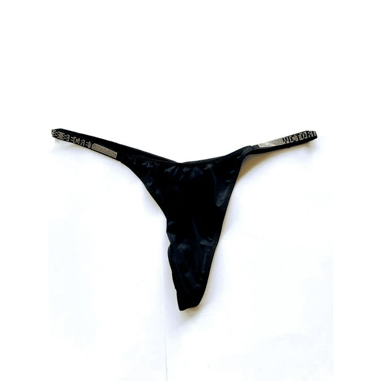 Victoria's Secret Very Sexy V-String Bling Shine Rhinestone Strap Thong  Panty Black Size X-Large New 