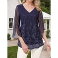 thumbnail image 3 of Weardear Womens Ruffle 3/4 Sleeve Tops V Neck Blouse Double Layers Mesh Blouses Loose Fit Flowy Tunic Tops, 3 of 5