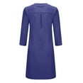 thumbnail image 4 of Robe en Lin de Coton pour Femmes Manches Mi-Longues Robe Unie Col Rond Décontractée Robe de Soirée Tenue de Détente, 4 of 5