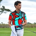 thumbnail image 4 of Lsque Geometry Dash Pattern Golf Shirts for Men Dry Fit Print Moisture Wicking Performance Short Sleeve Polo Shirt-Small, 4 of 7