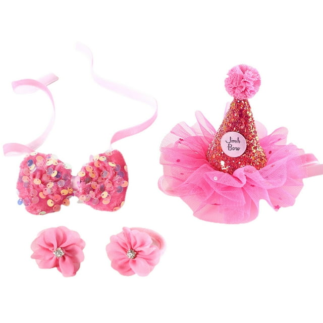 Pet Birthday Hat Set - Festive 4PCS Decorative Mesh Cat Party Hat Puppy Bow Tie