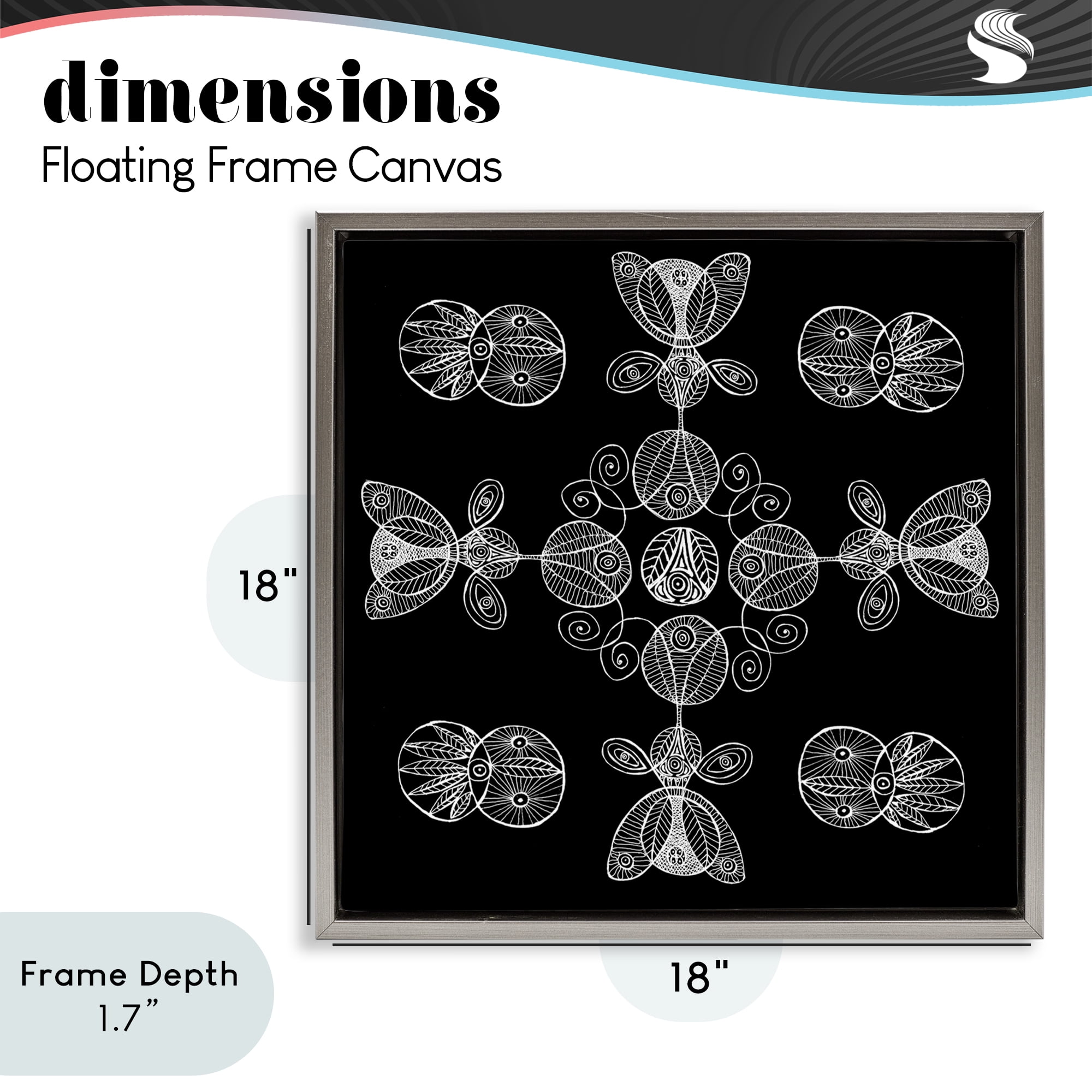 Stupell Industries Black & White Elemental Fractals Gray Framed Floater Canvas Wall Art, design by El Perkin